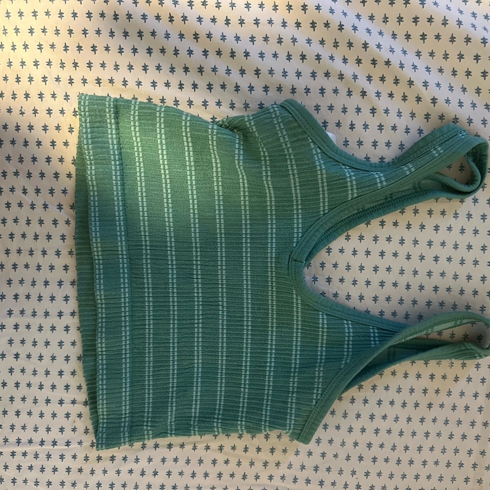 Green Striped Ribbed Tank Top